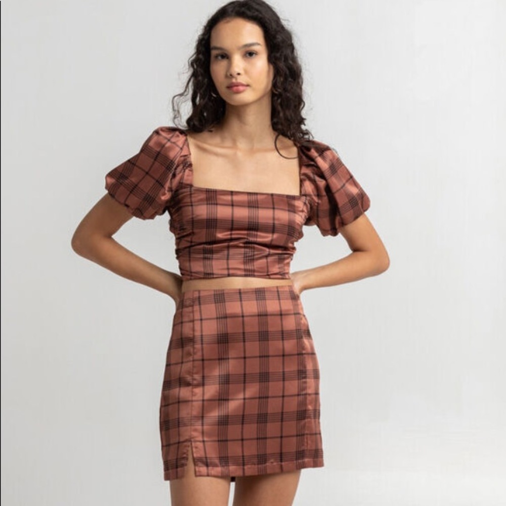 2PC West of Melrose Mad About Plaid Satin Skirt Set
